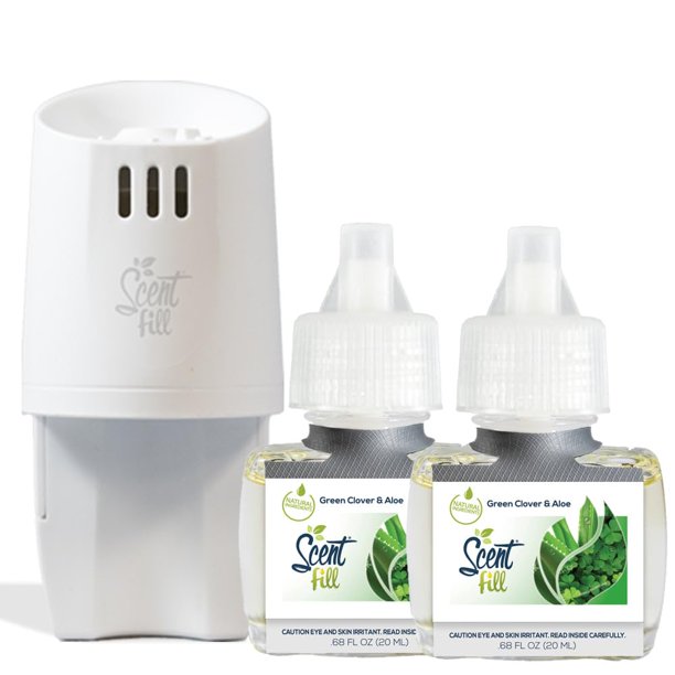 Ambientador enchufable con aroma a trébol verde y aloe, +2 recambios