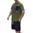 thumbnail image 5 of Yaoyar Mens Round Neck Button Detail Short Sleeve Top with Drawstring Elastic Waist Shorts Casual Two Piece Set Coordinated Outfit, 5 of 7