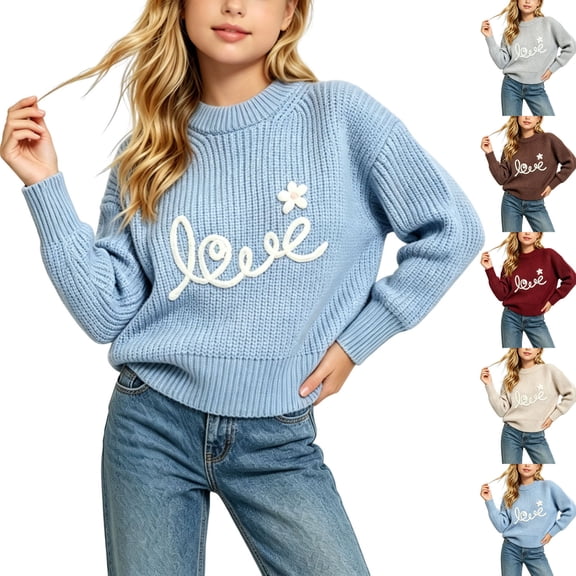 Rvasteizo Toddler Baby Girls Boys Long Sleeve Sweatshirt Crew Neck Letter Embroidery Knit Warm Sweater Top for Boys Girls 0-9Years