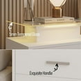 thumbnail image 3 of Yiwa White Nightstand Set of 2 with Charging Station, LED Lights, Glass Desktop, and 2 Drawers, Square Bedside Table for Bedroom, 14"D x 19.1"W x 20"H, 3 of 7