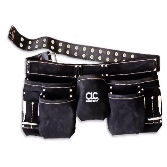 Funda para delantal CLC, piel de gamuza negra, 29 a 49 cm, con 11 bolsillos
