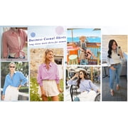 Fantaslook Striped Button Down Shirts for Women Classic Long Sleeve Collared Office Work Blouses Tops