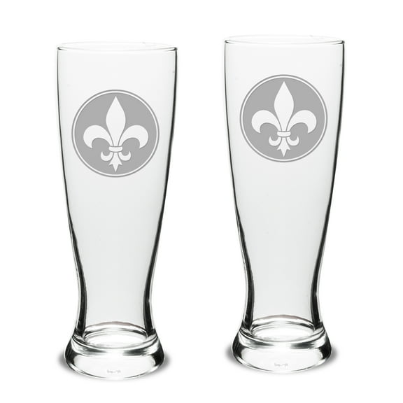 Fleur De Lis Deep Etched University Beer Pilsner Glass Set of 2