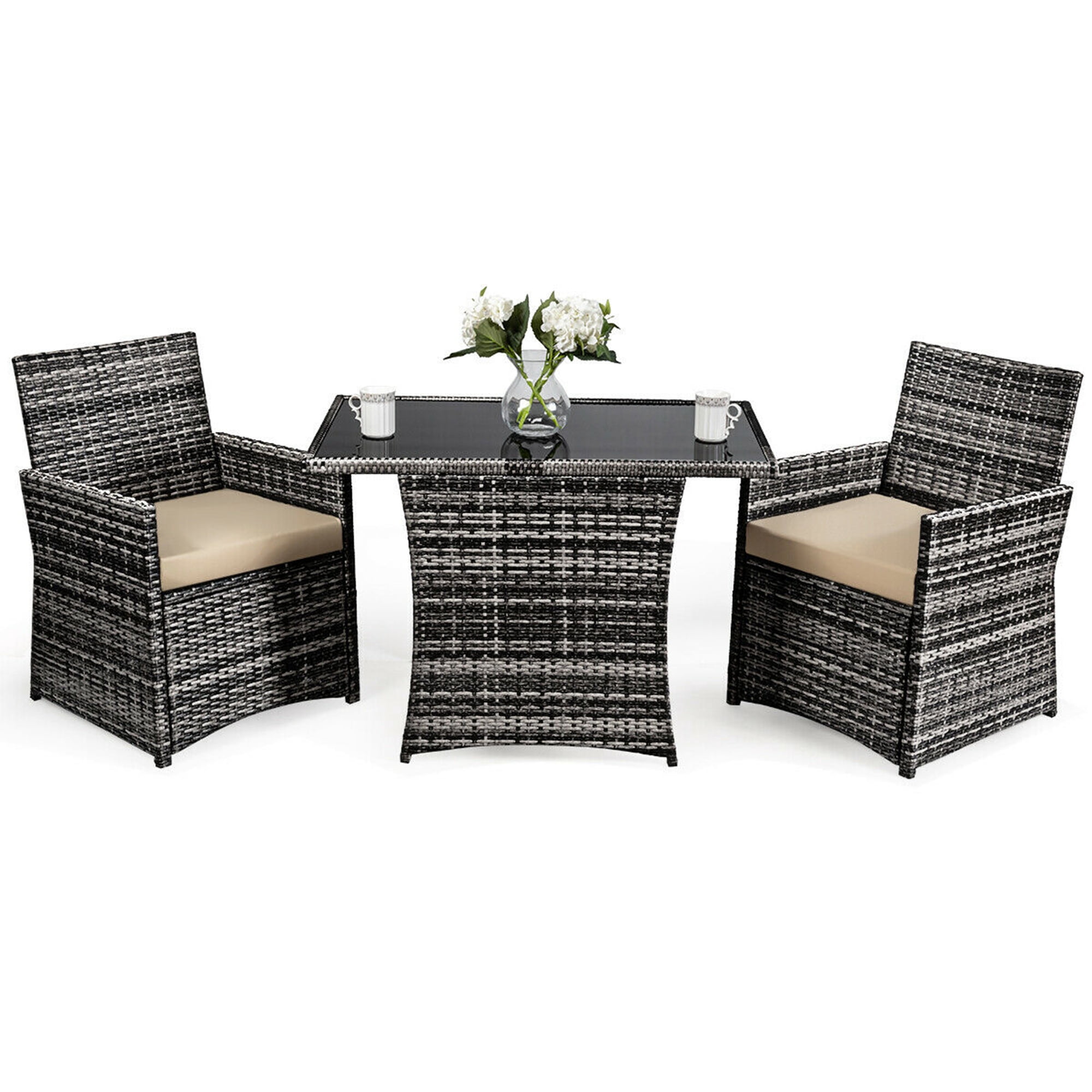 Gymax 3PCS Cushioned Wicker Rattan Patio Furniture Set Garden Yard Outdoor