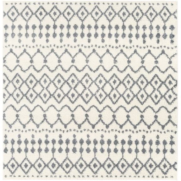 Mark&Day Area Rugs, 7x7 Occitanie Global Shag White Square Area Rug, White Carpet for Living Room, Bedroom or Kitchen (6'7" Square)