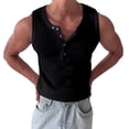 thumbnail image 4 of QSAWXQZ Men's Muscle Tank Top Slim Quarter Button Crew Neck Sleeveless Ribbed Knit Stretch Soft Breathable Classic Athletic Gym Training Undershirt Black M, 4 of 8