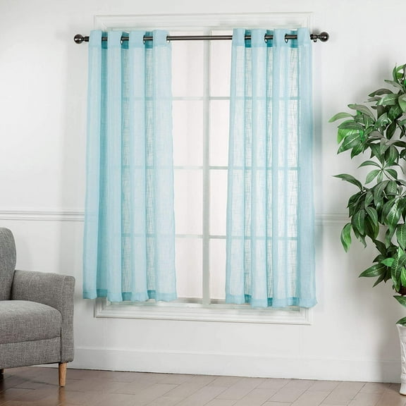 Diamond Home Textured Linen Sea Blue Blend Grommet Top Window Curtain, 52" x 63" 2 Panels