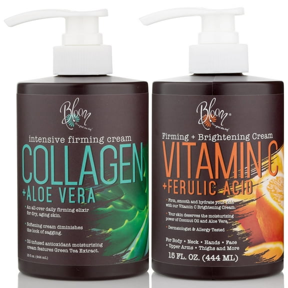 Bloom Firming Collagen Body Lotion   Vitamin C Body Lotion Set of Two 15 fl oz