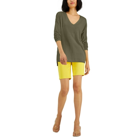 INC International Concepts Solid V Neck Sweater Burnt Olive XL