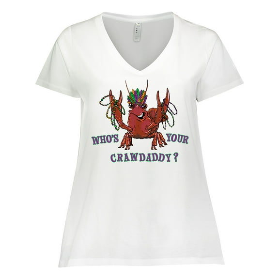 Inktastic WHO'S YOUR CRAWDADDY? Mardi Gras Crayfish Women's Plus Size V-Neck T-Shirt