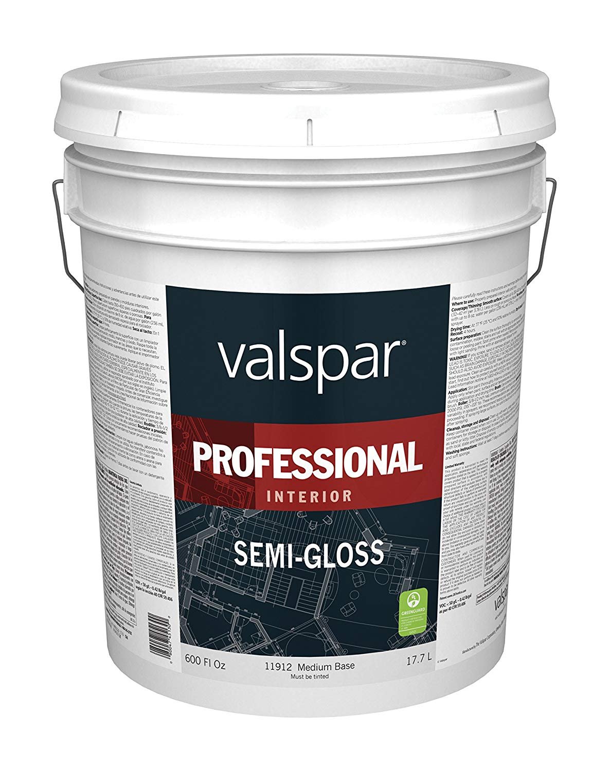 Valspar 11912 Medium Base Interior Professional Series Paint, 5 Gallon