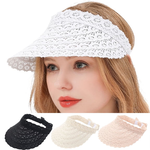 Travelwant Straw Visor Hats for Women, Foldable Wide Brim Roll-up Beach Ponytail Hats Sun Protection for Golf