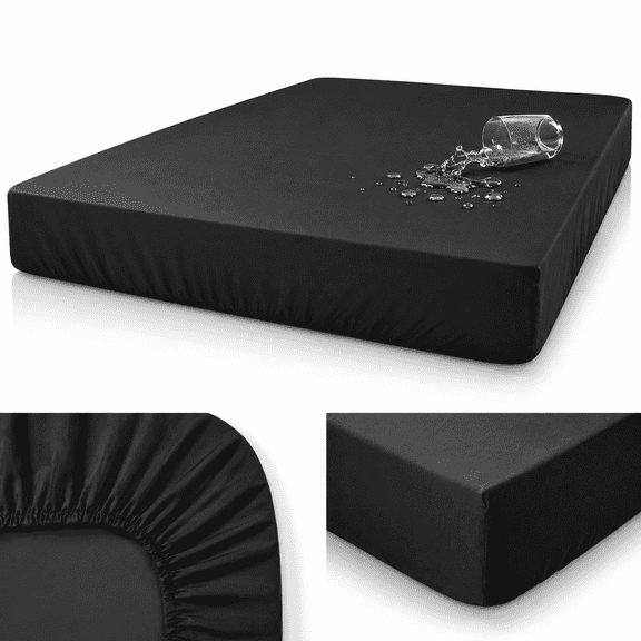 Waterproof Black Mattress Protector Cover Queen Size 12 inches Deep Pocket Fitted Sheet