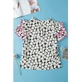 thumbnail image 3 of Stylish V-Neck Short Sleeve Blouse: Black Floral with Tiered Ruffle Detail - [ZhiHiMeRi] | (US 8-10)M, 3 of 10