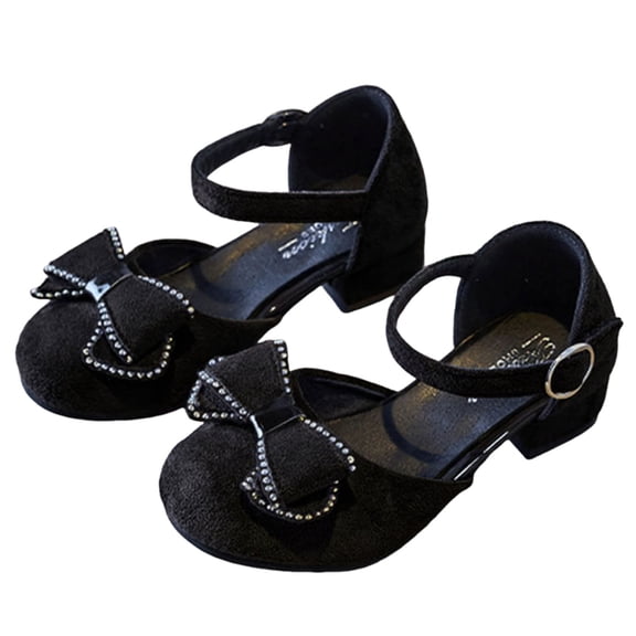 FSYBOA Girls Dress Shoes Size 11(Little Kids), Closed Toe Low Heel Fall Hook and Loop Strap Kids Flat Shoes Black