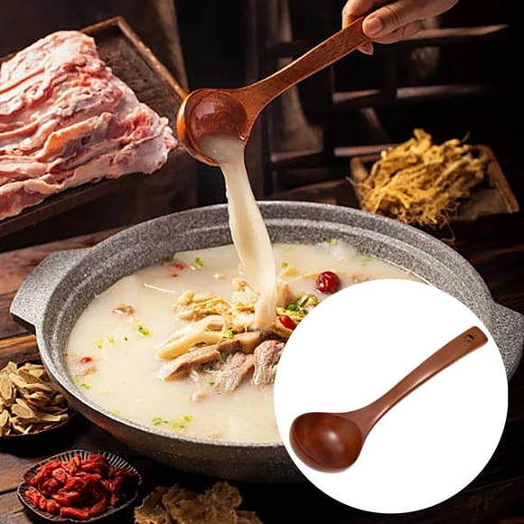 SHAGUOZHOU round Table Runner Plate Charger Plate Mates Wooden Long Handle Spoon For Soup Deep Serving Spoon Large Kitchen Teak For Cookware Versatile Utensil 10 Inch Smooth Finish Lightweight