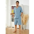 thumbnail image 3 of VULCANODON Mens Pajamas Set, Lightweight Button-Down Short Sleeve Sleepwear 2-Piece for Men (Grey Blue, L), 3 of 4