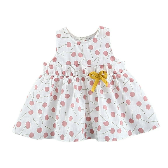 TAIAOJING Toddler Baby Girl Dress Suspender Ruffled Dress Cherry Printed Dress Summer Princess Dress Cute Sundress 18-24 Months