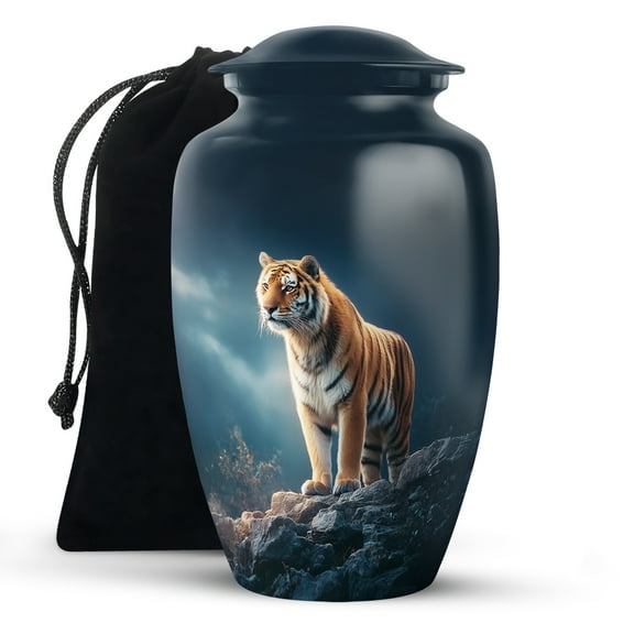 KARYLIZ Tiger Cremation Urns for Adult Ashes, Blue Burial Urns for Dad, 10inch Urn for Male/Female, Funeral Urn for Men/Women, Memorial Urn for Mom & Dad, Decorative Box
