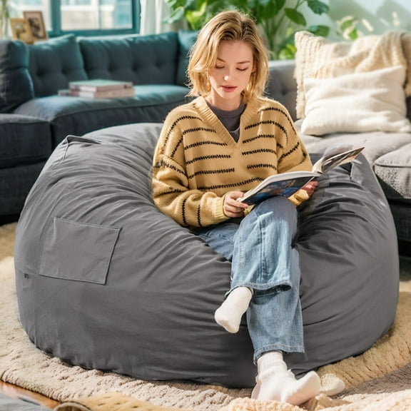 MCQ Bean Bag Chair Beanbag for Adults and Kids, Oversized Beanbag for Gaming Reading Foam Filled Couch Furniture with Soft Removable Cover, 4 Feet, Dark Grey