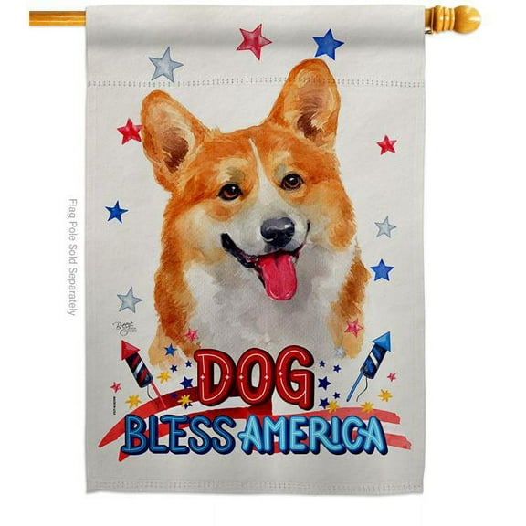 Breeze Decor H120227-BO Patriotic Fawn Corgi Animals Dog 28 x 40 in. Double-Sided Decorative Vertical House Flag for Decoration Banner Garden Yard Gift