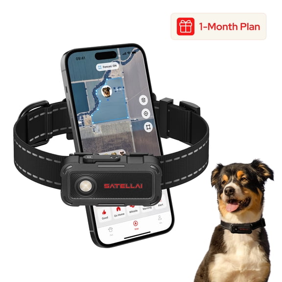 SATELLAI Collar Go Smart GPS Dog Tracker with AI-Powered Pet Intelligence, Real-Time Location Tracking, Virtual Boundaries, Escape Alerts, Two-Way Audio, Health Monitoring, IP68 Waterproof