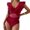 Wine Red, variant on LYMAYTER Womens One Piece Swimsuit Slim V Neck Bathing Suit Ruffle Sleeve Beachwear Swimwear S-2XL
