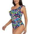 thumbnail image 2 of Easygdp Colorful Tie Dye Stained Glass 2 Women's One Shoulder Ruffle Monokini Bathing Suits with Removable Chest Pad, Quick Drying - X-Large, 2 of 8