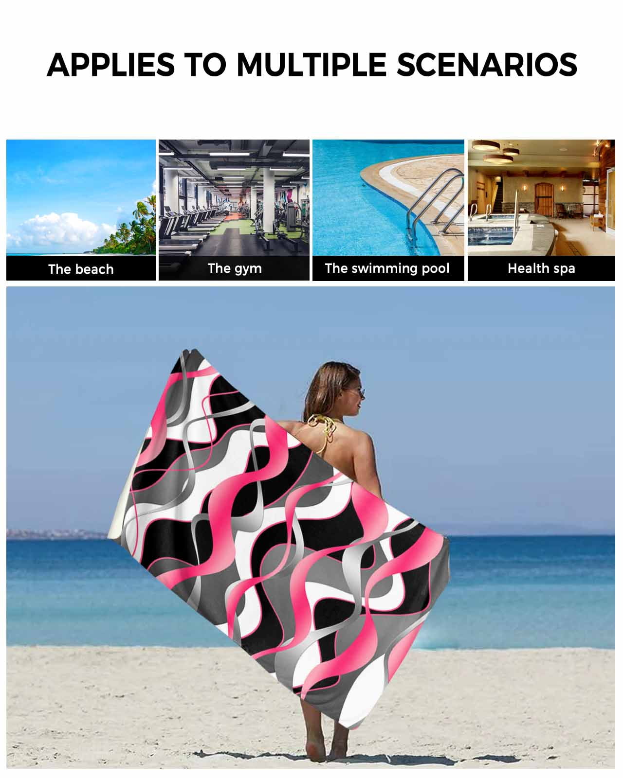 Pink Stripe Bath Towels for Bathroom Set,Luxury Microfiber Towels Gifts for Women,Beach Kitchen Hand Hair Face Towel and Dish Washcloth,Gradient Grey Moire Geometric Modern Abstract Towels+Set