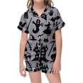 thumbnail image 4 of Kids Halloween Pajamas Size 10-11 Years Casual Sleepwear Pumpkin Bat Short Sleeve Top with Shorts Soft Girls' Pajama Sets Grey, 4 of 4