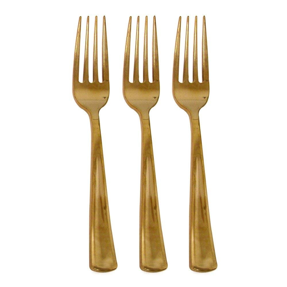 50 Gold Plastic Forks, Elegant And Disposable Shiny GoldLook Flatware
