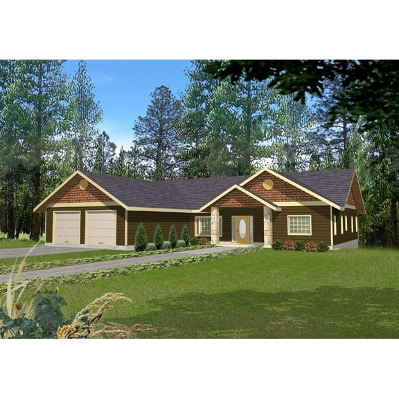 001-2086: Ranch Craftsman 4 Bed, 3 Bath Luxury Home Plan, 4484 Sq Ft: Full Blueprints with License to Build by Home Plan Marketplace - Lesuto