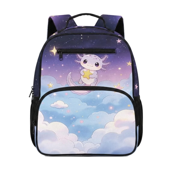 chaqlin Starry Sky Axolotl Girl's Backpacks 13.5 Inch Small Bookbag with Water Bottle Holder Pocket Lightweight Mini School Backpack for Kids