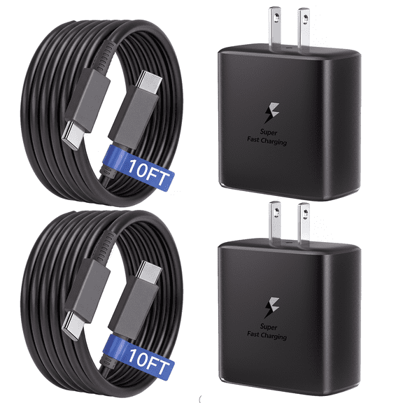 45W Super Fast Charger Type C, 2 Pack USB C Phone Charger for Samsung Galaxy S26/S26 Ultra/S26 /S25 Ultra/S25/S24 S23 Ultra/S22/S21 , Wall Charger Block with 2 Pack 10FT Cable, Black