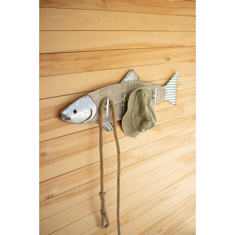 GwG Outlet Wood & Metal Fish Coat Rack CGU2448 