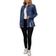 thumbnail image 2 of Chaqueta de mezclilla de mujer de gran tamaño con dobladillo deshilachado y botones, con bolsillos, color azul, 2 of 6