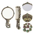 thumbnail image 4 of KAKOWELY 1 Set of Exquisite Metal Makeup Mirror Handheld Small Mirror Vintage Handled Mirror With Comb,5.12"X2.76"X0.39", 4 of 4
