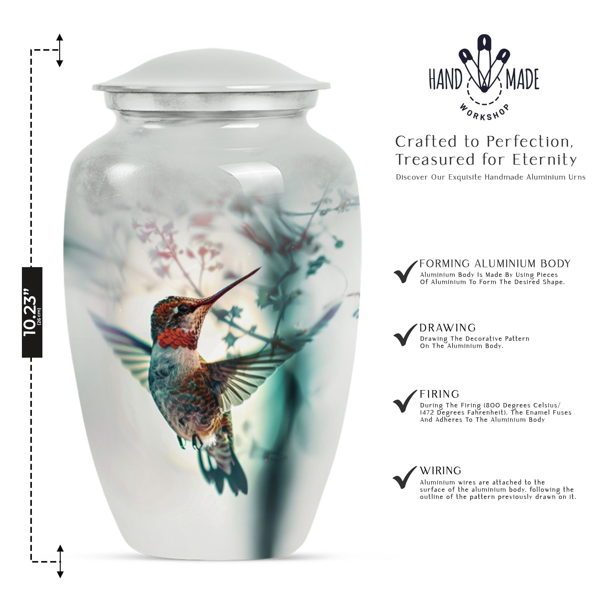 SUBSH Hummingbird Urn, Combo of 2 (10 Inch Urn & Keepsake Urn), White Urn for Ashes, Pet Urn for Ashes, Cremation Urns for Ashes, Urns for Human Ashes, Urns for Ashes Adult Male, Urn for Ashes