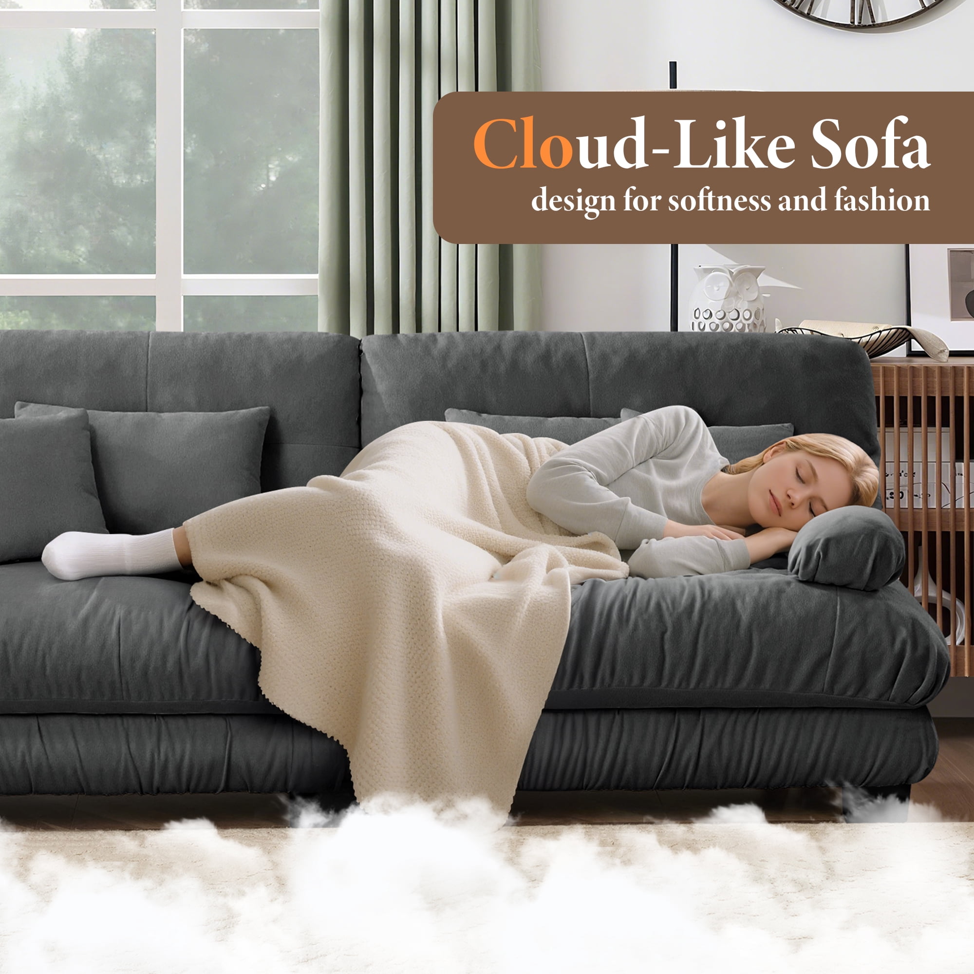 FFH 173.2" Modular Sectional Sofa, U Shaped Couch for Living Room, 4-Seater Comfy Cloud Couch with Deep Seat (Chenille Dark Gray, 4 Seater with 2 Ottomans)