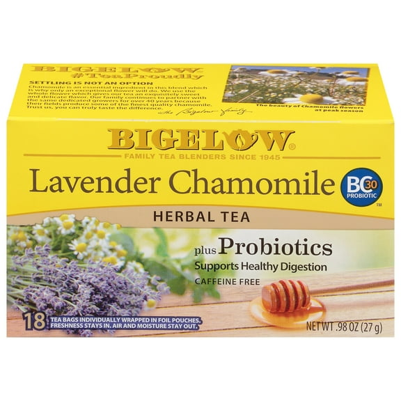 Pack of 6, Bigelow Lavender Chamomile Plus Probiotics Herbal Tea, 0.98 oz