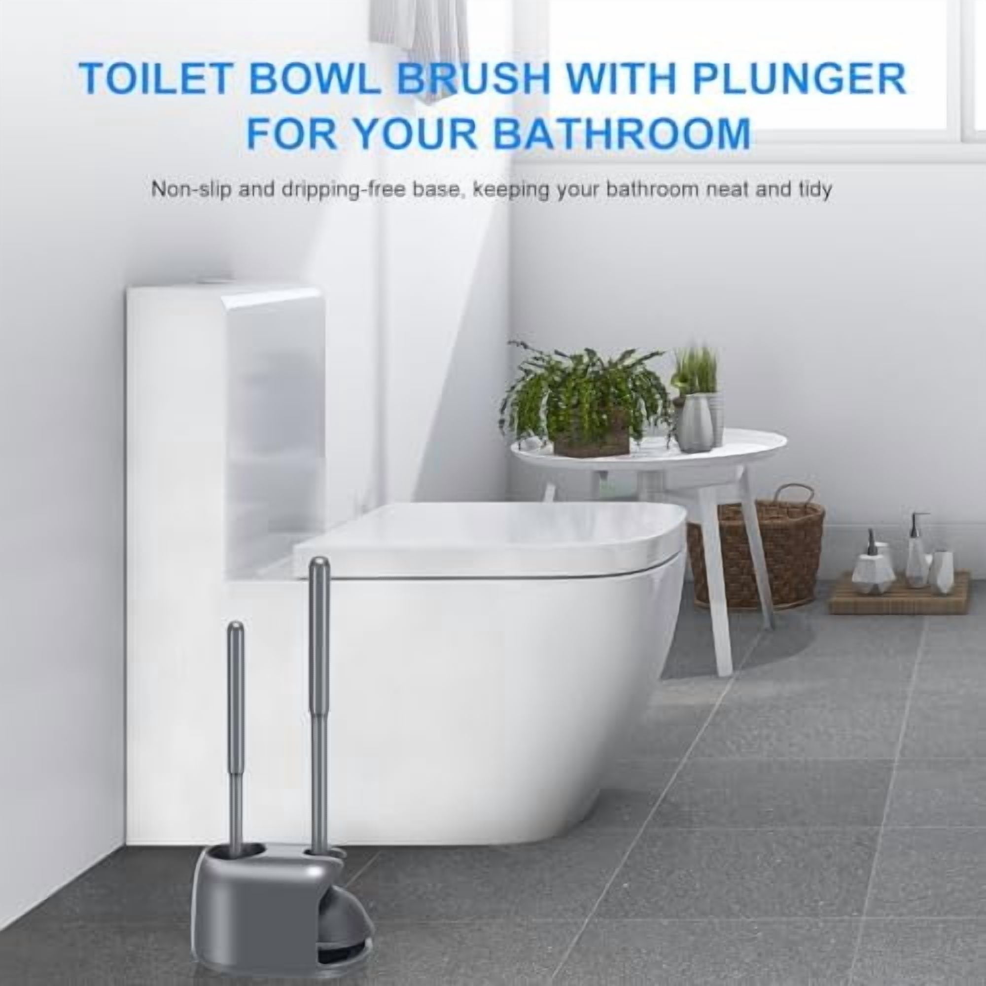 Toilet Brush and Plunger Set, 2 Packs Toilet Plungers for Bathroom Heavy Duty Toilet Bowl Brush and Holder Hidden Toilet Plunger and Brush Set for Deeply Cleaning - Gray