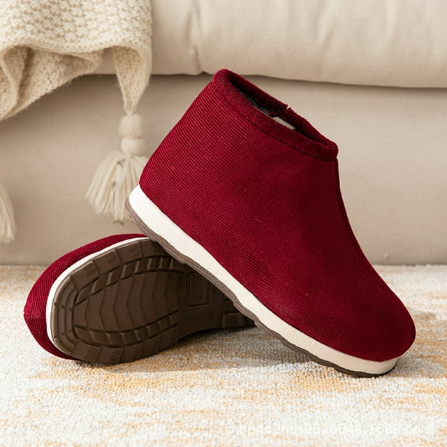 Penkiiy Pantoufles Chaudes pour Femmes Chaussures Traditionnelles en Coton Chaussures d'Hiver Chaudes pour Femmes Chaussures en Tissu en Coton Faites à la Main Pantoufles Rouges Épaissies pour la Maison