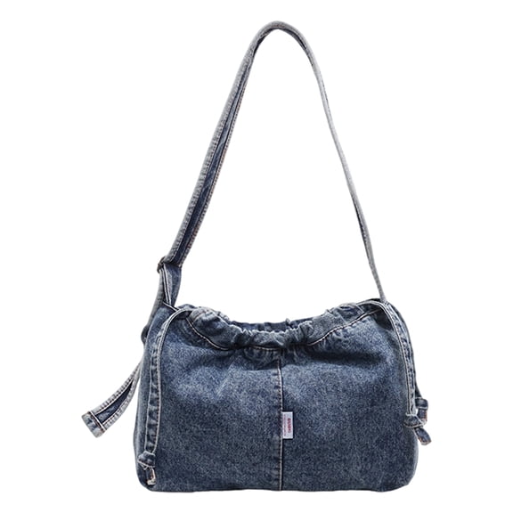 AOMRCOL Denim Shoulder Bag for Women,Drawstring Tote Bag with Adjustable Shoulder Strap,Vintage Casual Shoulder Bag,Women's Crossbody Handbags,Blue