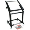 Rack Mount Rolling Stand and Adjustable Top Mixer Platform Mount 19U by Griffin Cart Holder for Music Studio Pro Audio Recording Cabinet Stage Equipment DJ PA Gear Display Case for Amplifiers, Effects