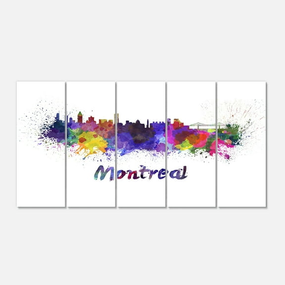 Designart 'Montreal Skyline ' Multipanel Cityscape Extra Large Metal Wall Art Print