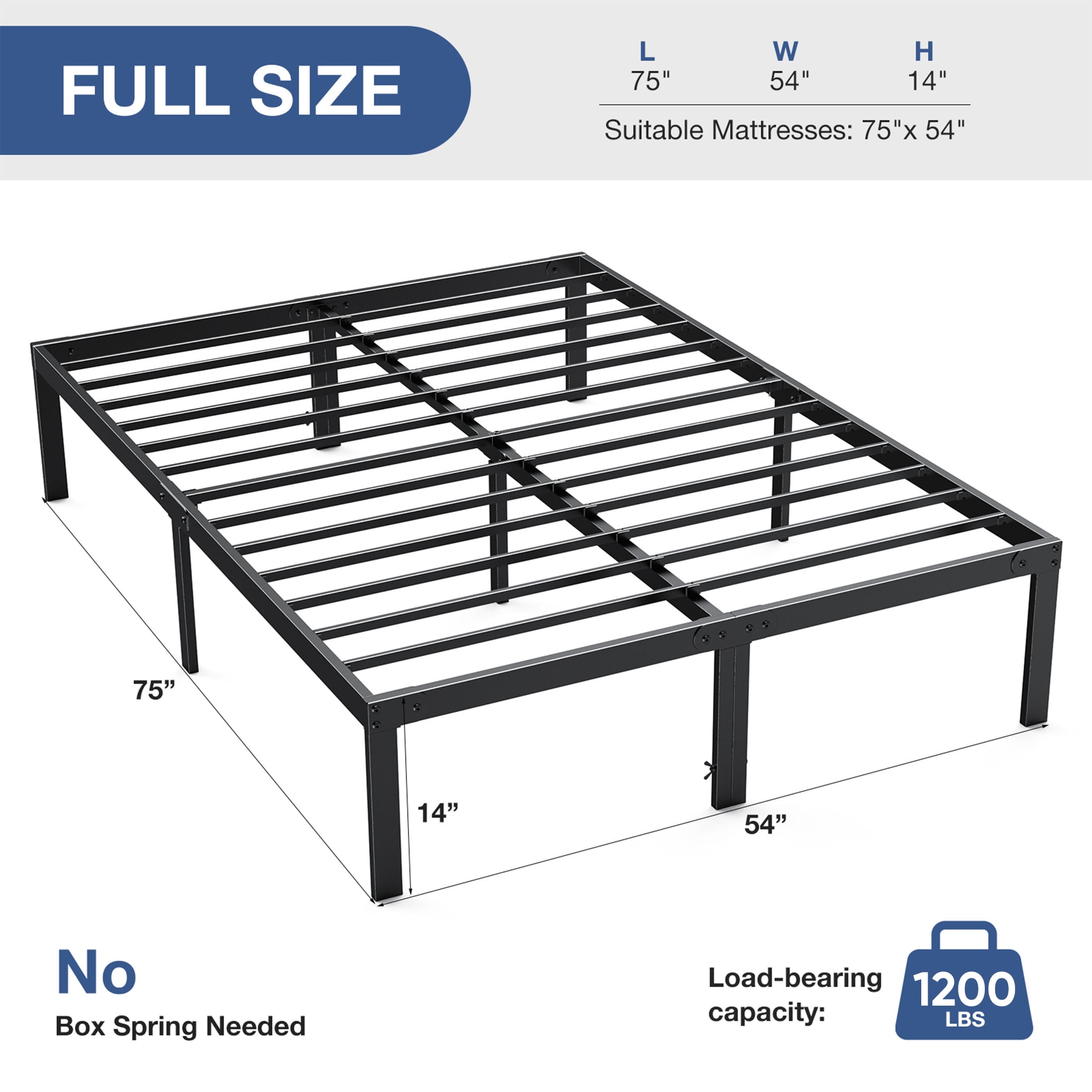 Gianna Sturdy Metal Platform Bed Frame - Full Size with 14" Under Bed Storage Space, Durable and Easy Assembly