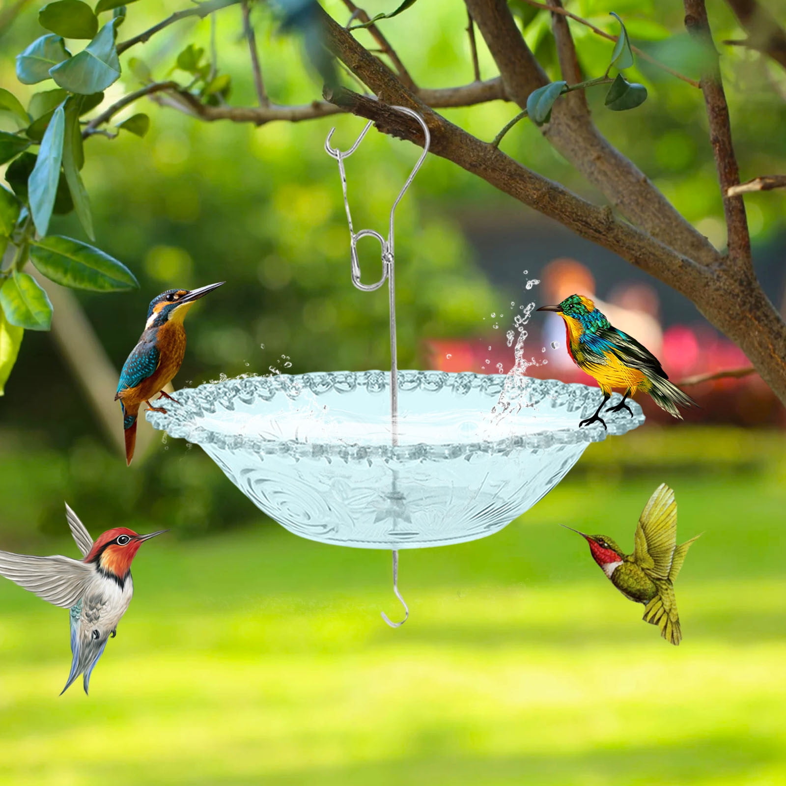 Garden Decorations Outdoor Hanging Bird Bath and Feeder with Windproof and Rainproof Cover for Courtyard