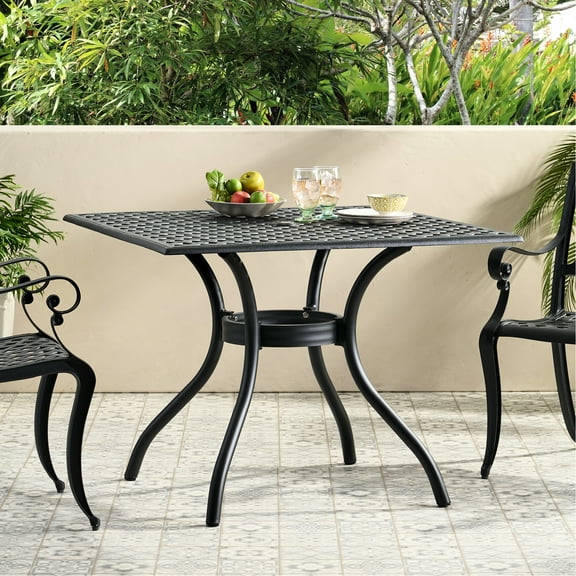 Cast Aluminum 40.58" Square Table, Black Sand Intrigue, Outdoor Dining 40.58” Square, Aluminium Frame
