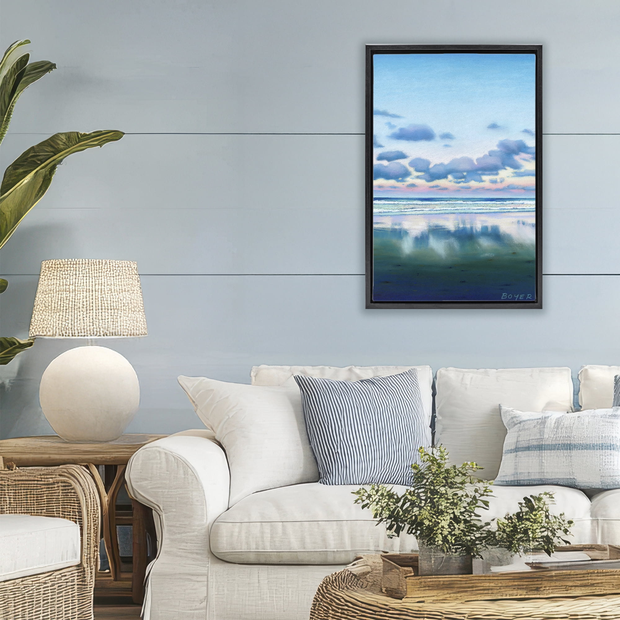 Stupell Industries Pretty Azure Cloud Reflection Black Framed Floater Canvas Wall Art, design by Susy Boyer