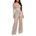 thumbnail image 4 of Aoiroe Women Tracksuit Fall 2 piece Outfits,Summer Fashion Lounge Matching Set Spring Clothes Flowy Wide Leg Pants Set Travel Outfits Casual Outfits Tracksuit Matching Lounge Khaki L, 4 of 8